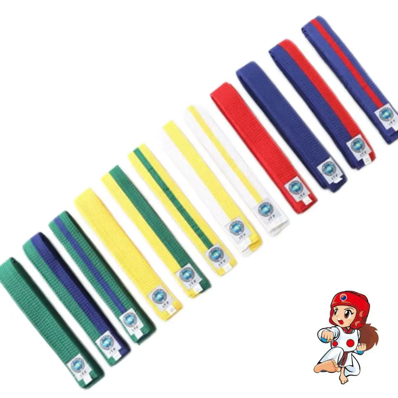 

Пояс ITF для тхэквондо, специальный вышитый пояс для взрослых и детей, белый, желтый, зеленый, черный, многоцветный, дополнительный пояс для каратэ Jeet Kwon Do