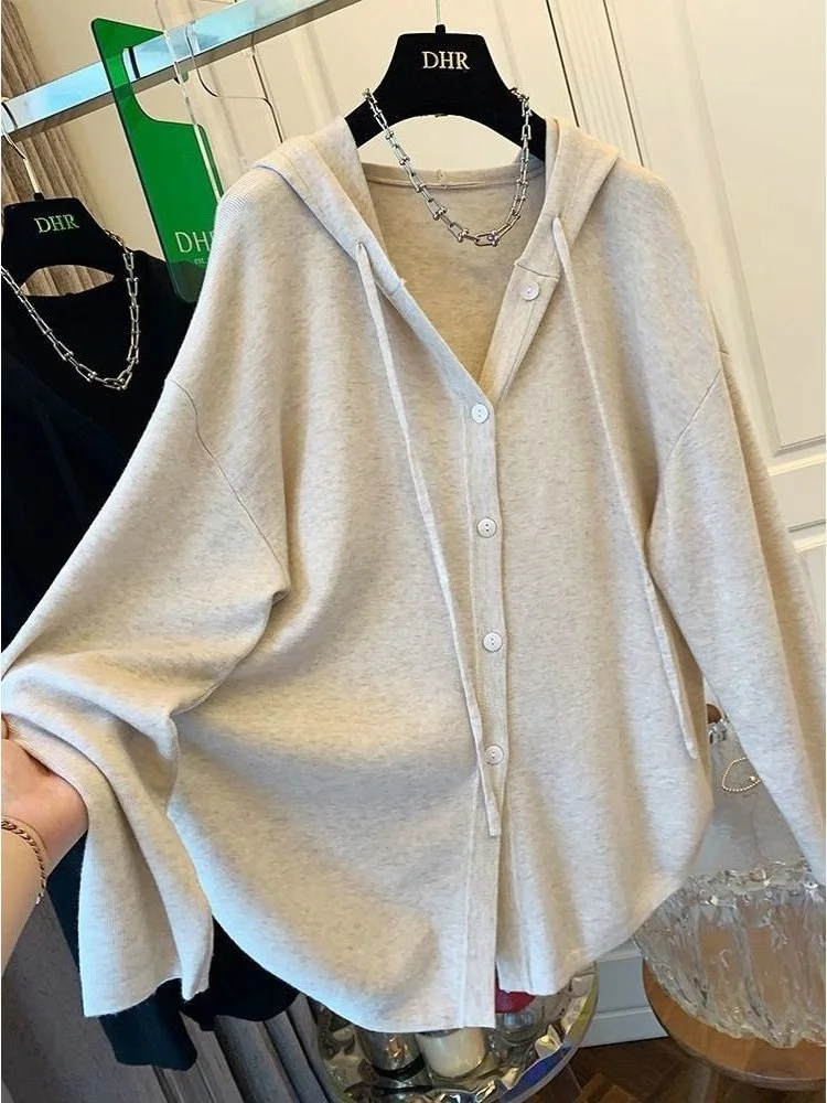 

Вязаная толстовка с капюшоном размера плюс 300, мягкий, уютный, на пуговицах, повседневный кардиган для мужчин и женщин, осень-зима, удобная мода