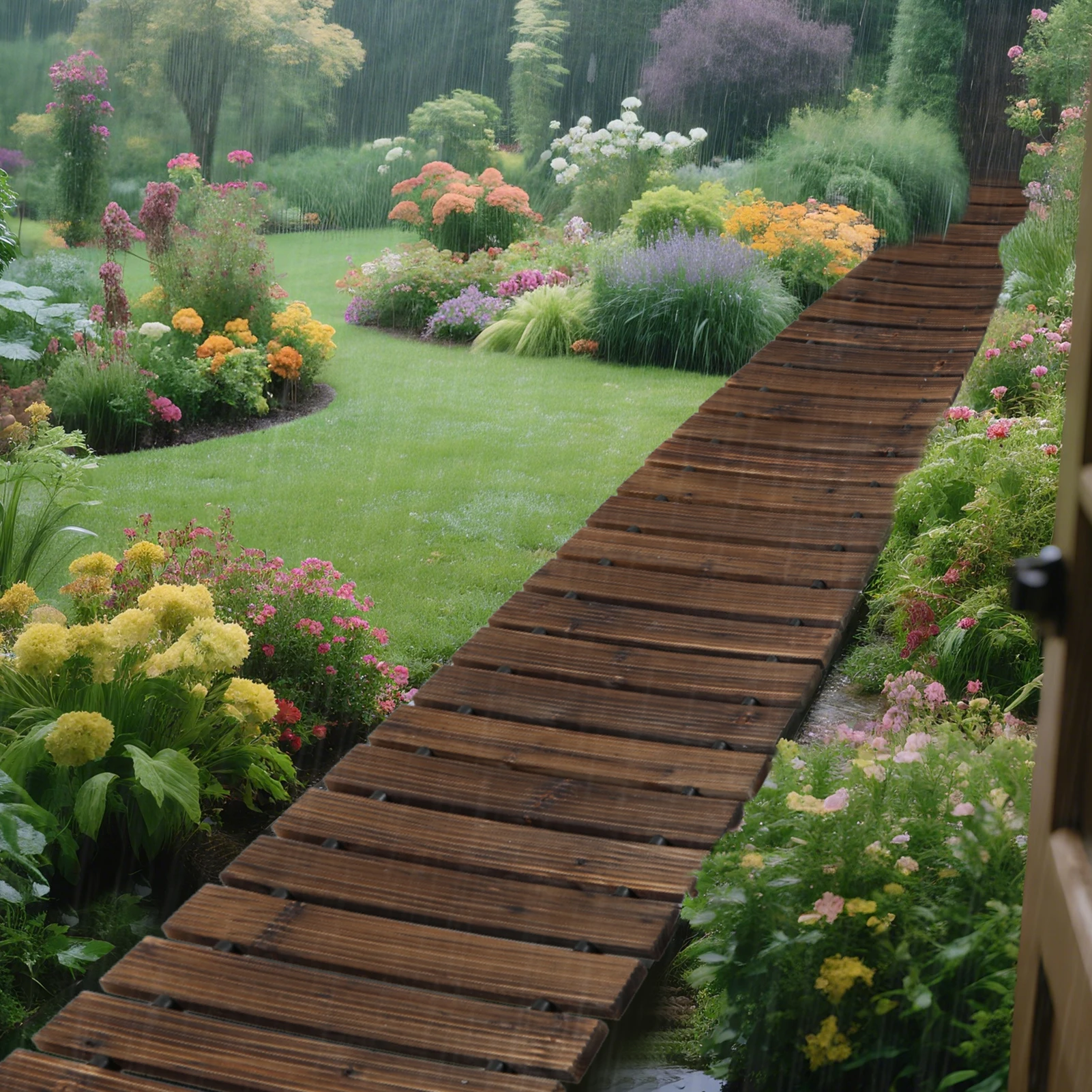 8/12FT x 43cm Garden Pathway, Wooden Garden Pathway, Outdoor Roll Out Walkway Pathway, Wooden Garden Bridge Walking