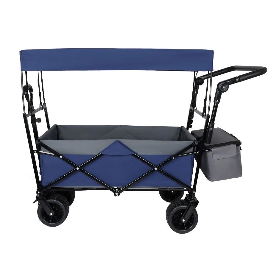 

With Push Handle 480Lbs Collapsible Wagon with Canopy Wagon cart with 7 AllTerrain Wheels Lightweight Foldable Wagon Large Capa