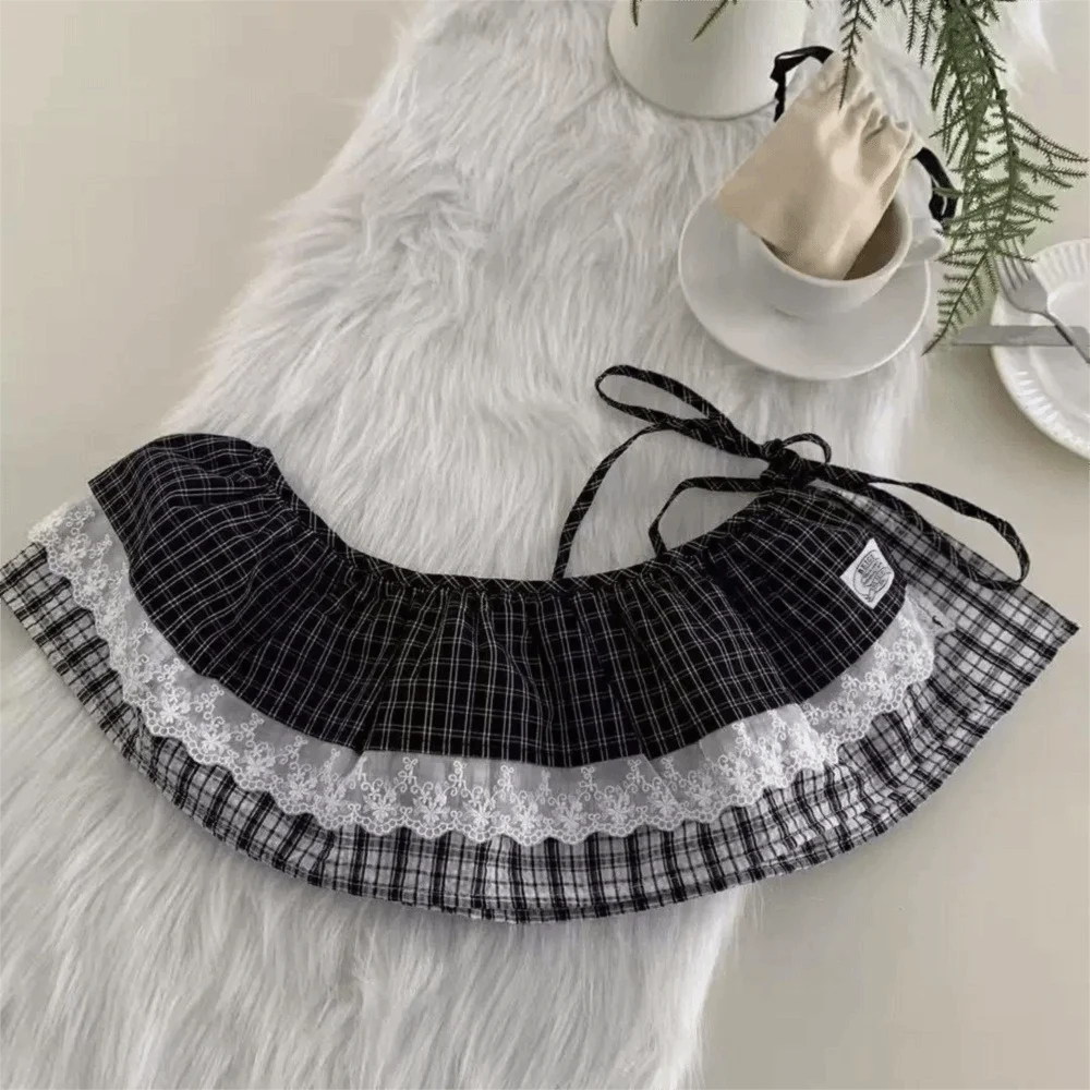 

Elegant Balletcore Plaid Fart Curtain Lace Up Korean Style Lace Mini Skirts High Waist Y2k Butt Curtain Streetwear