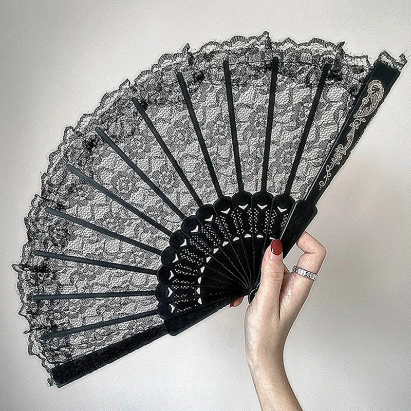 Retro Lace Folding Hand Fan Chinese Japanese Pattern Dance Photography Prop Decor Art Craft Gift Ornament