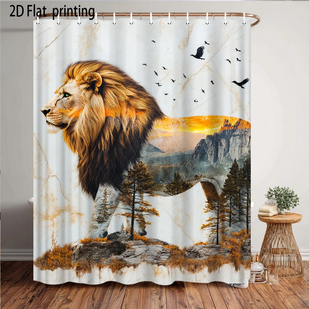 

Waterproof Shower Curtain Lion Safari Landscape Art Bathroom Decor Wild Nature Scene Jungle Prints for Home Tapestry Decoration