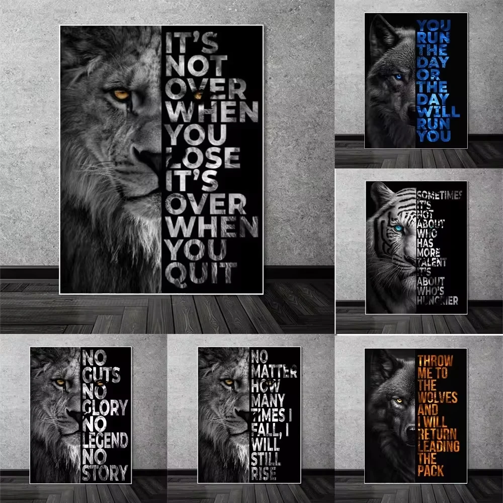 Vintage Lion Motivational Quote Animal Poster Print Canvas Painting Wall Art Collection Living Room Morden Picture Home Decor