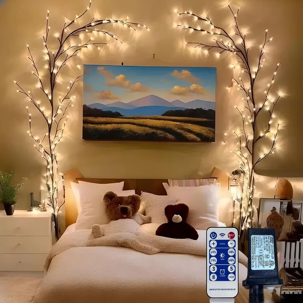 

Зачарованные огни ивы, гибкие ветки с подсветкой «сделай сам», дистанционный таймер, диммер 7,5 футов, 144 светодиода для домашнего декора, спальни, гостиной