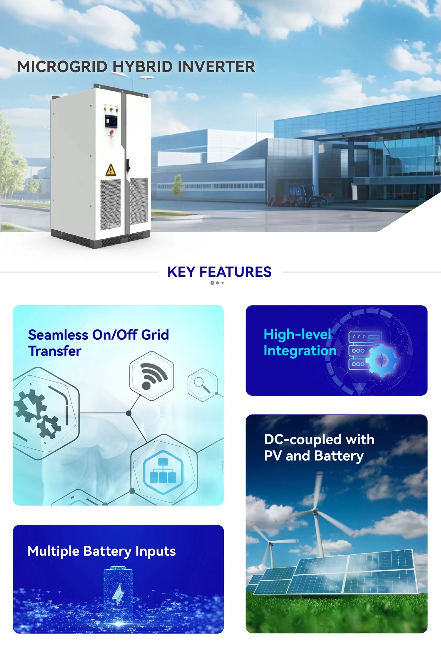 LISINER Neptune-125K-HA1-3 125KW/250KW الهجين العاكس النظام الشمسي LiFePO4 ليثيوم أيون تبريد الهواء تخزين الطاقة الصناعية