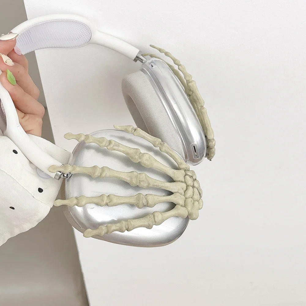 Custodia trasparente per auricolare MINISO per Apple Airpods Max Custodia protettiva Scheletri Mani Cuffie per Airpods Max Cover sinistra e destra
