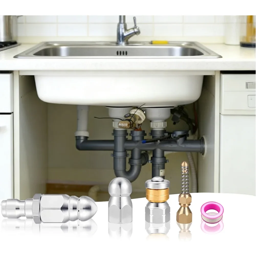 

Sewer Jetting Nozzle With 1/4" Quick Connect Drain Cleaning Nozzle Kit Water Jet High Pressure Sprayer Nozzle Clean Sewer