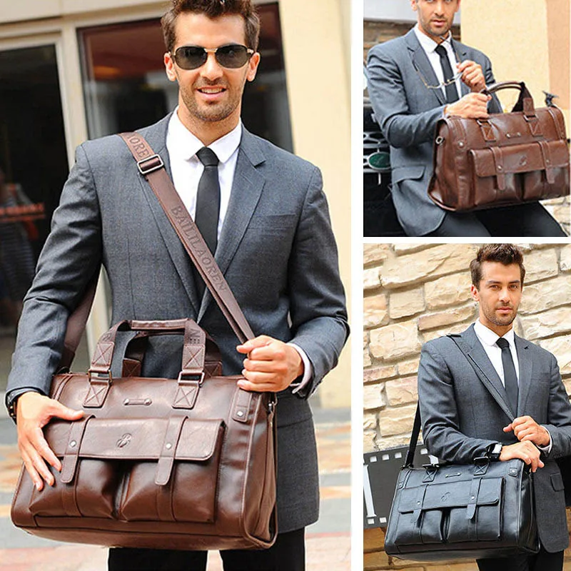 Vintage Leather Briefcase for Men, 14/15.6 Inch Laptop Messenger Bag, Large Capacity Crossbody Shoulder Bag for Business Travel