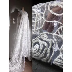 White Three-dimensional Jacquard Soft Perspective Mesh Gauze Wedding Diy Handmade Fashion Designer Fabric