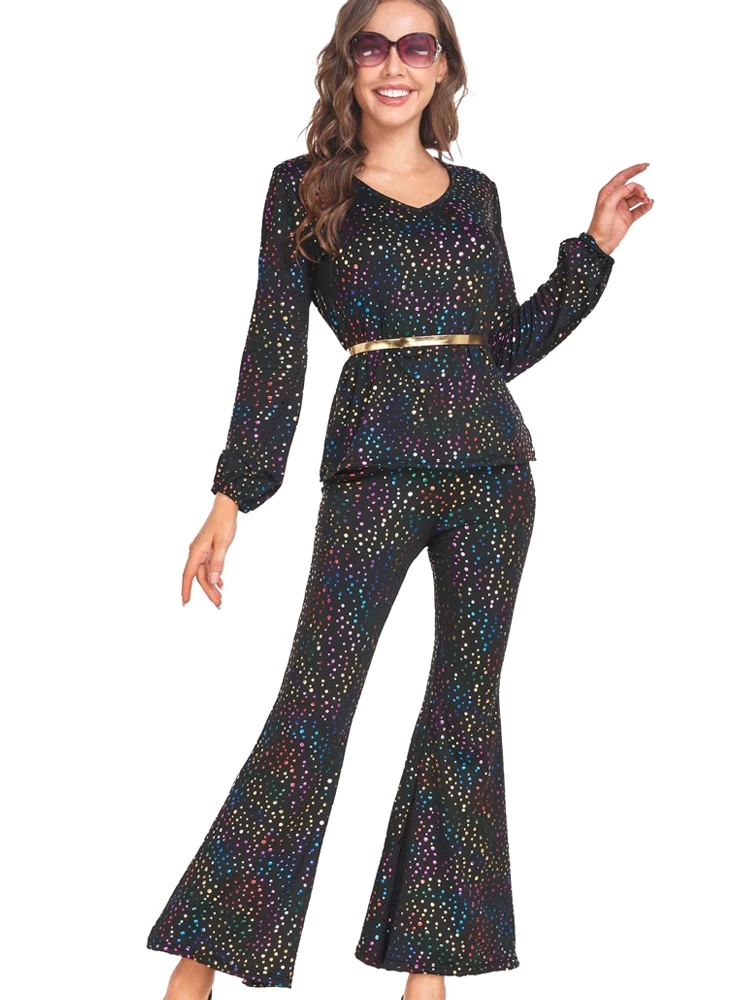 

Костюм для дискотеки в стиле ретро, праздничный наряд для взрослых женщин, сценическая одежда из полиэстера, подходит для возраста 18-25 лет