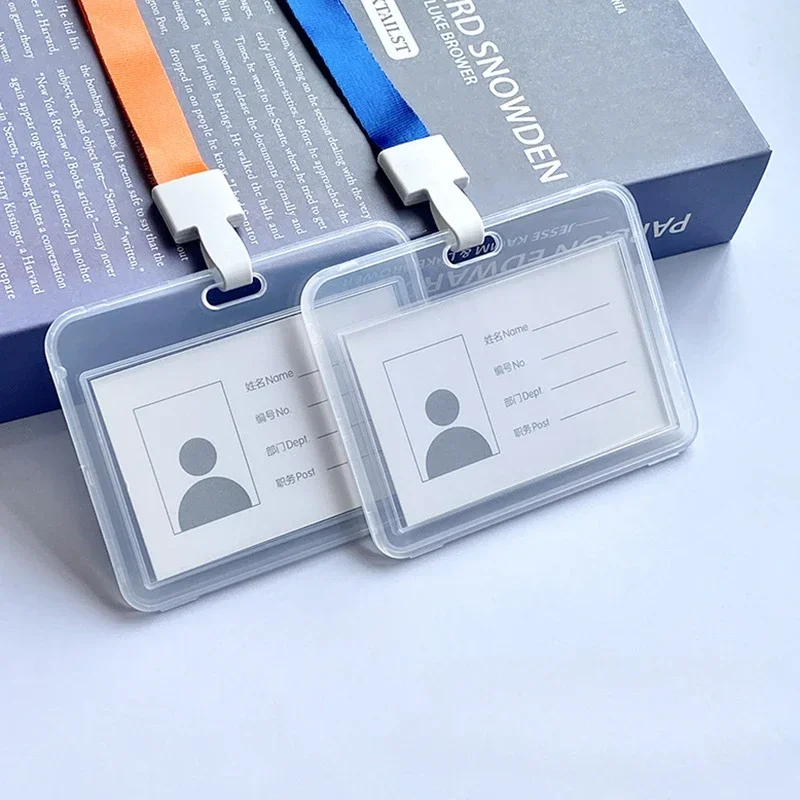 Funda para permiso de trabajo Horizontal con cordón, cubierta transparente de doble cara para tarjeta de trabajo, soporte para insignia, funda para tarjeta de identificación de exposición