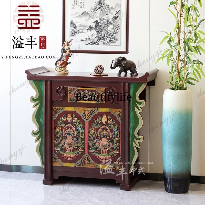 Painted table Solid wood porch cabinet Hand painted auspicious eight treasures warped head cabinet Buddhist hall locker