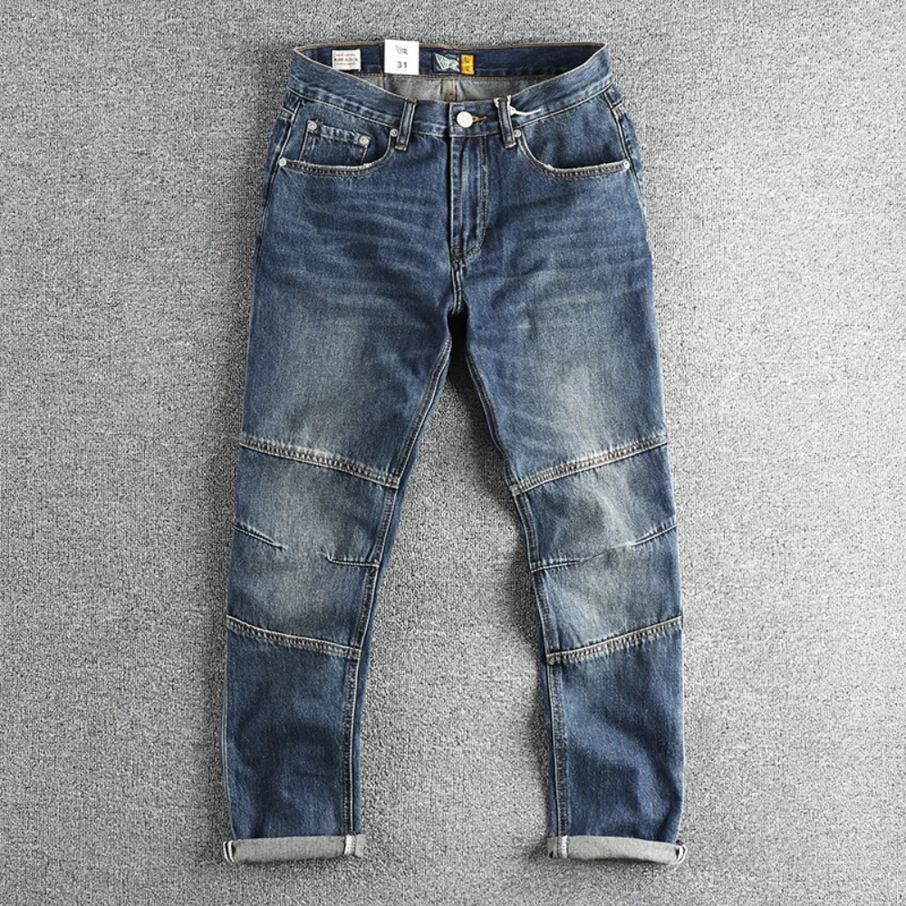 

Vintage do old blue three-dimensional cut patchwork jeans men fashion fit small straight leg everything pants