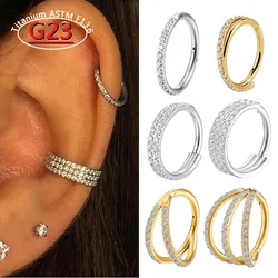 G23 Titanium Piercing Double Layered Triple Stack Hinged Zircon Nose Ring Helix Cartilage CZ Small Cartilage Septum Clicker