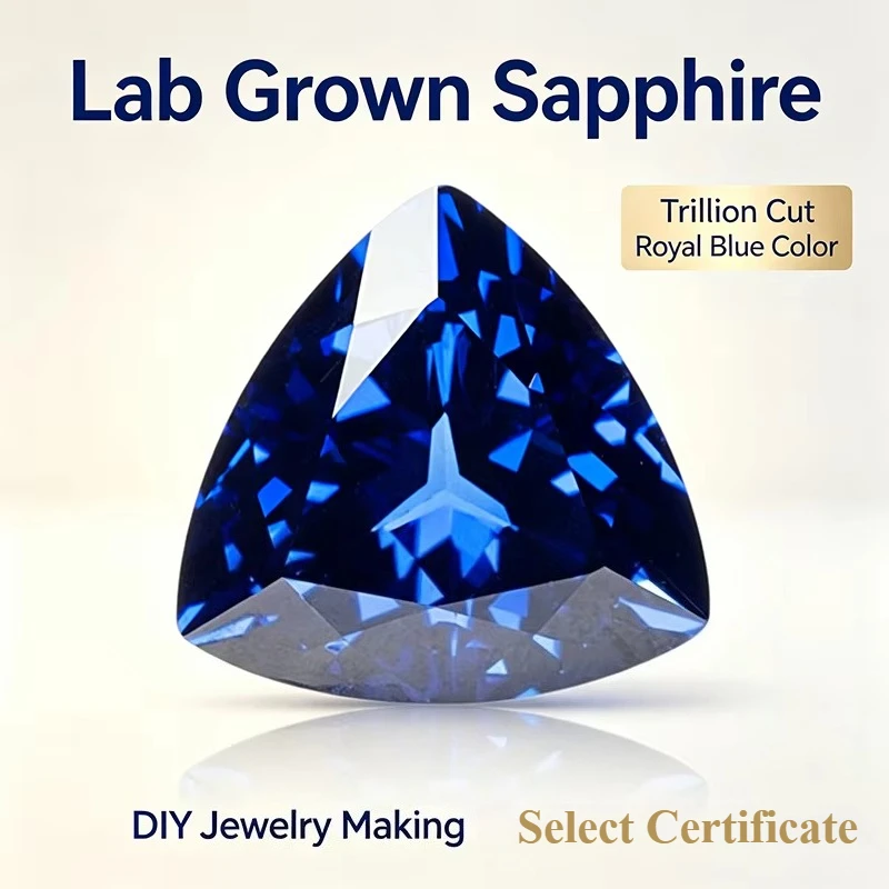 Lab Grown Sapphire Trillion Cut Royal Blue Color DIY Charms Jewelry Making Ring Necklace Earrings Materials Select Certificate