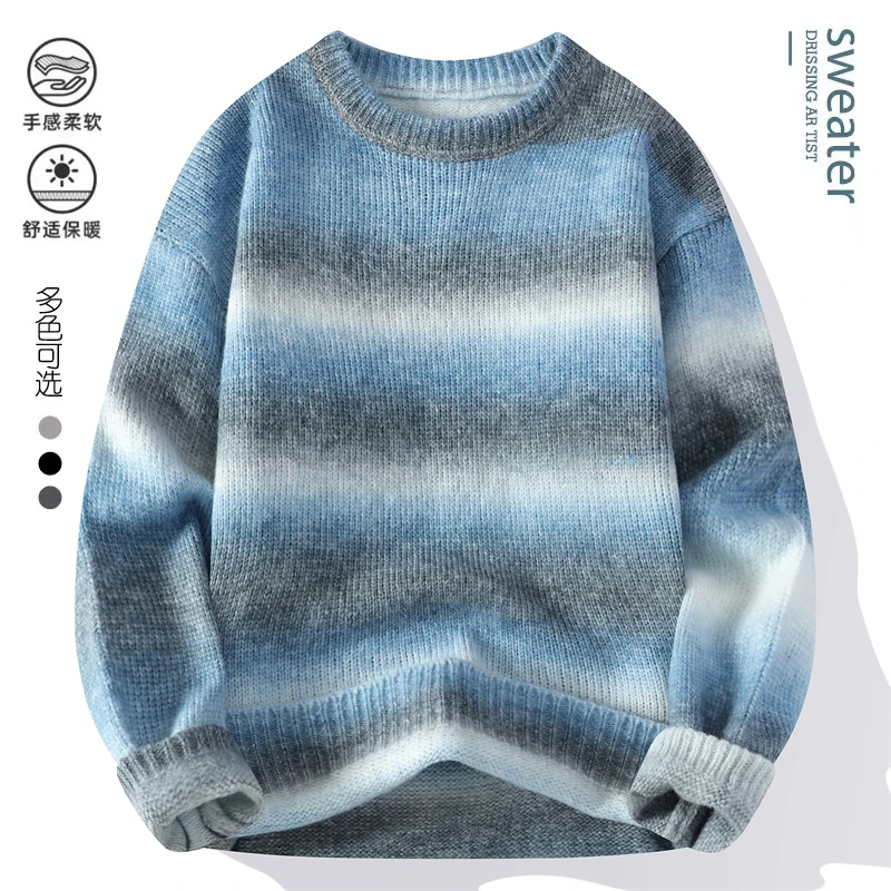 

New Gradient Knitted Sweater Winter High Quality Men's Harajuku Style Christmas Sweater 2025 Thick Warm Men's Hoodies