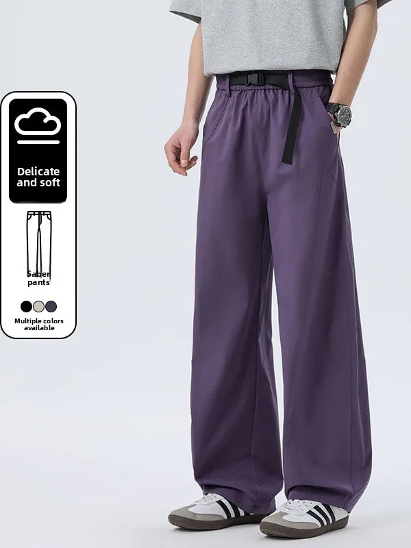 

Мужские повседневные брюки American Sle Ice Silk, прямые брюки однотонного цвета, длинные спортивные брюки, модный дизайн, свободный крой, летняя одежда