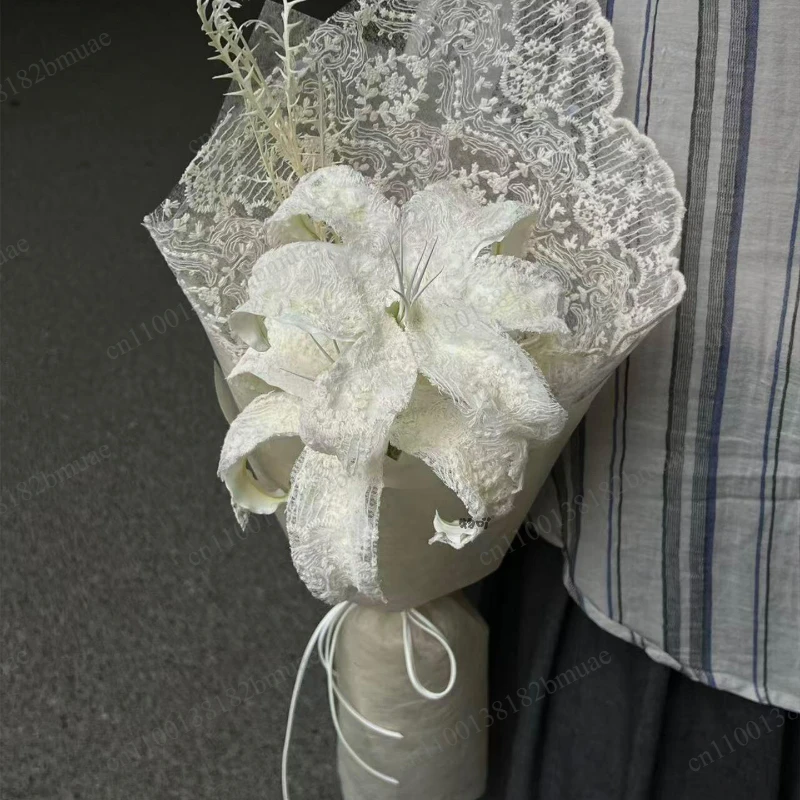 Lace Lily Bouquet Finished Simulation Flower, Lace Premium Photo Anniversary Gift
