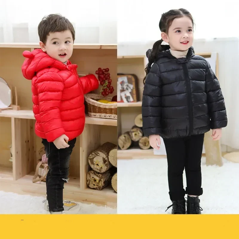 Children Boys Hooded Lightweight Down Jackets Girls Baby Cute Ears Coats Autumn Winter Warm Zipper Outerwear Kid Casual Clothing