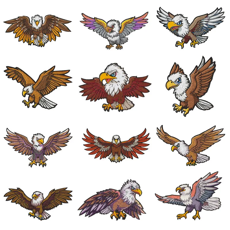 Exquisite Embroidery Bald Eagle Emblem Cartoon Hawk Large Size Iron on Patches Spread-winged Raptor Back Patch for Jackets Caps