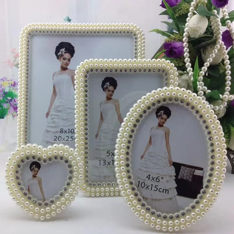 7-Inch Rectangular Pearl Photo Frame European Style Wedding Veil Design Creative Ornament Ideal Mother's Day Gift