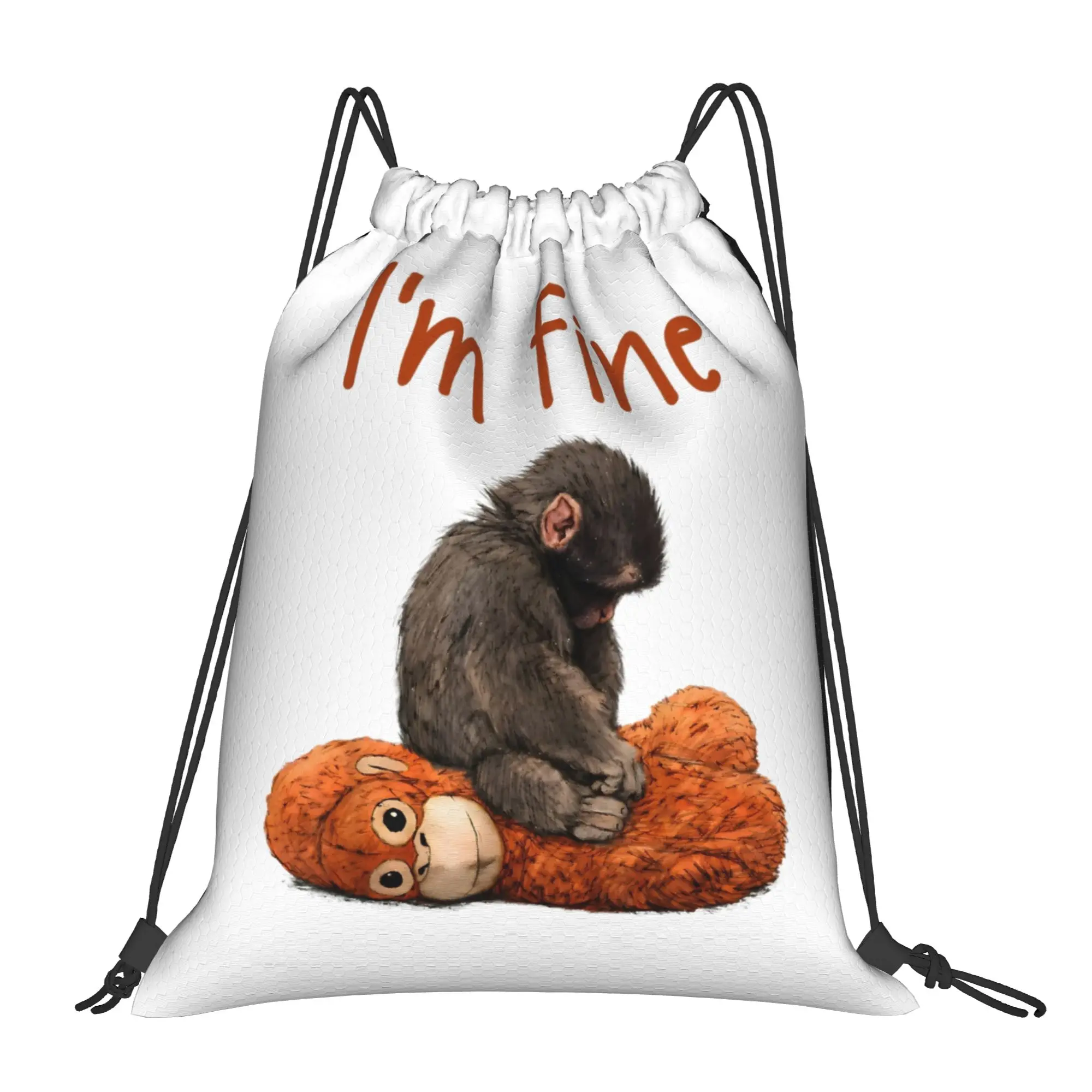 

Baby Macaque Hugging Plush Cute Monkey Punch Drawstring Backpack Sports Gym Sackpack Water Resistant String Bags for Yoga