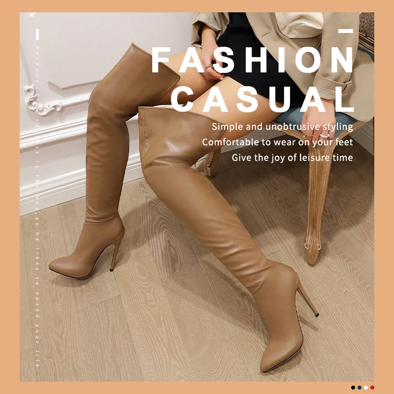 2022 BSexy Over The Knee Boots Women High Heels Shoes Ladies Thigh   Spring Leather Long  Female Shoe