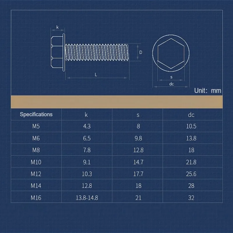 M5 M6 M8 M10 M12 M14 M16 Black Grade 10.9 Outer Hexagon Toothed/Flat Flange Bolt Hex Washer Head Bolts Flange Cap Screw Fastener