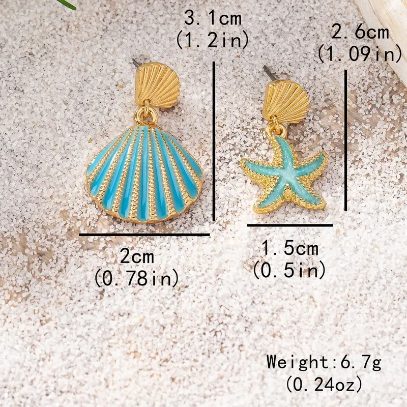 Anting-anting untuk wanita bintang laut Shell asimetris geometris logam telinga aksesoris liburan hadiah pesta Fashion perhiasan AE169