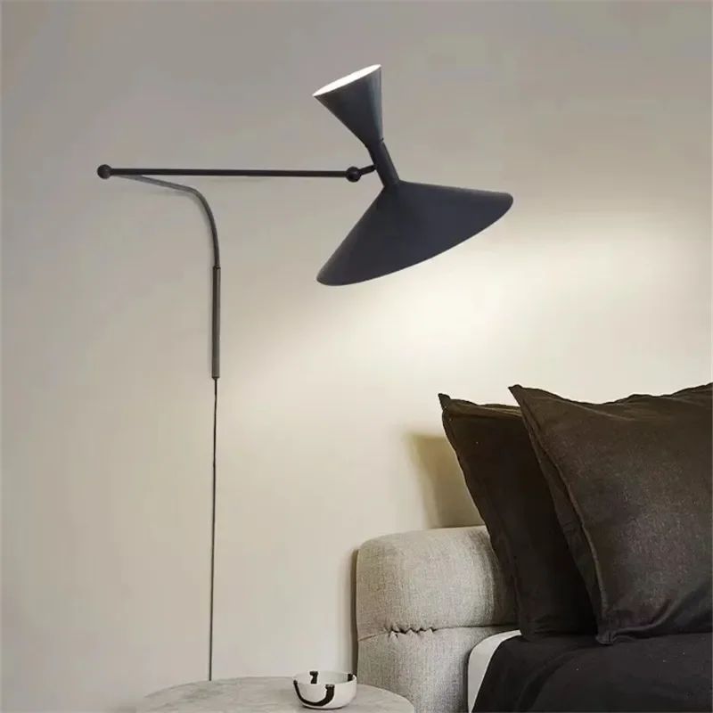 

Italian Design Indoor Bedroom Living Room Home Decor Swing Arm Wall Lamp Bedside Horn Wall Sconces Led Rotatable Wall Light