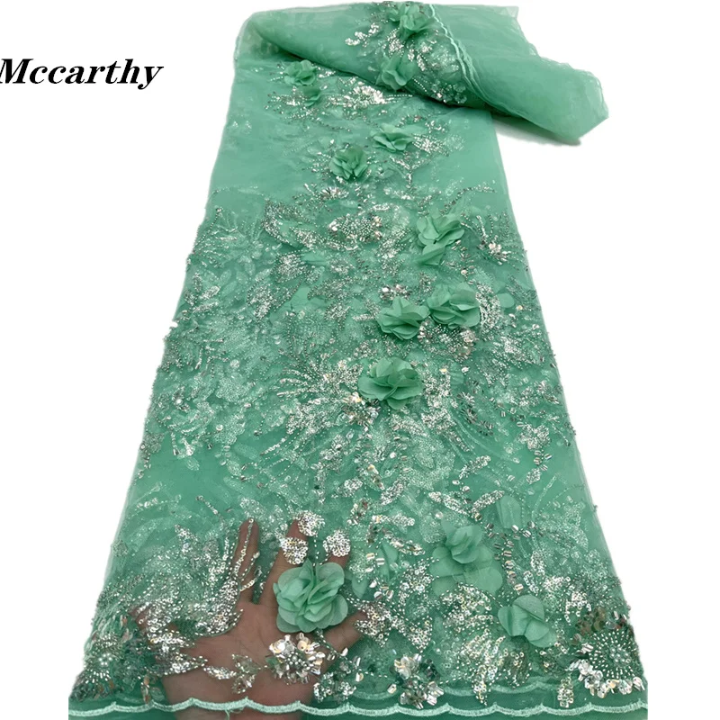 

Mccarthy Latest Luxury Elegant African 3D Flower Lace Fabric Embroidery With Sequins Nigerian Tulle For Wedding Party Long Dress