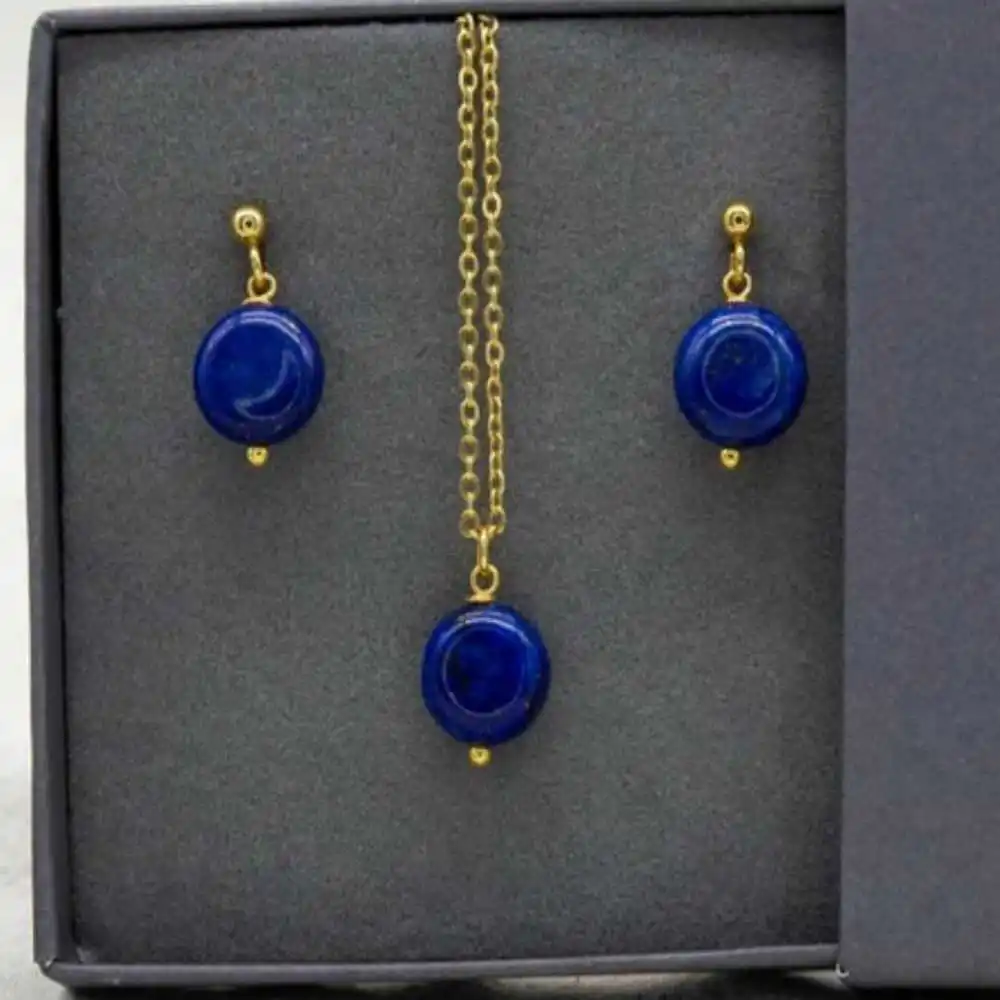 

Natural Lapis Lazuli Coin Beads Earrings Pendant Set Chakra Jewelry Wedding New Natural Unisex Charm Craft Women Fashion