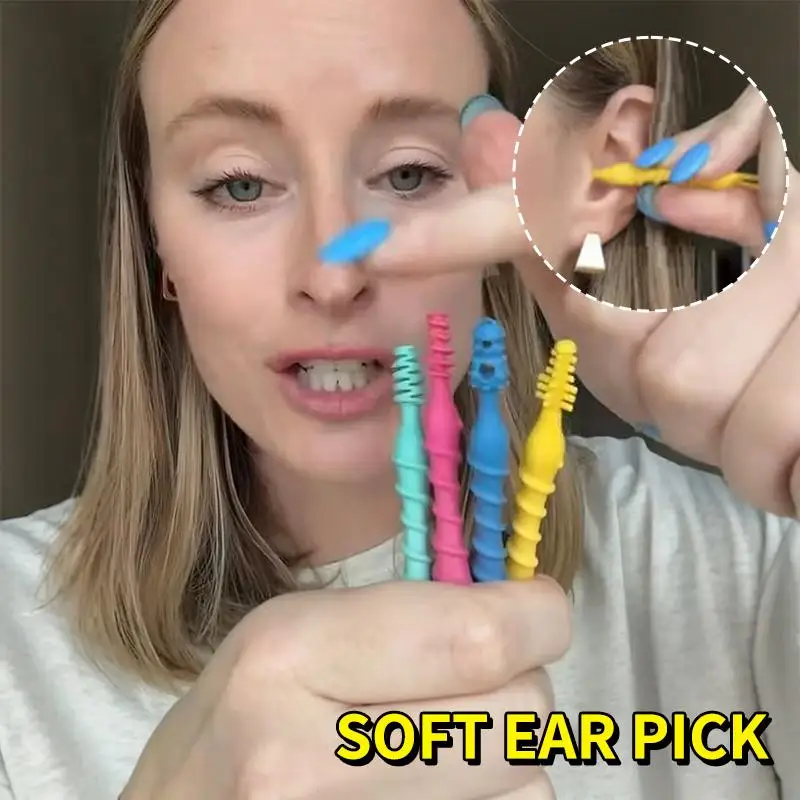 NEW 4Pcs Reusable Spiral Ear Wax Removal Tool Soft Silicone Ear Cleaner Scoop Safety Ear Pick for Adults Kids Ear Care Hygiene