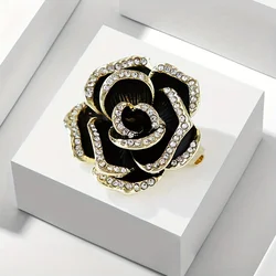 Rhinestone Golden And Black Floral Brooch Women's Camellia Pin Corsage Accessories Gift