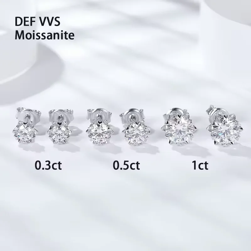 

Beautiful silver plated earrings snow flakes 1ct 0.5ct 0.3ct round cut moissnaite silver stud earrings set