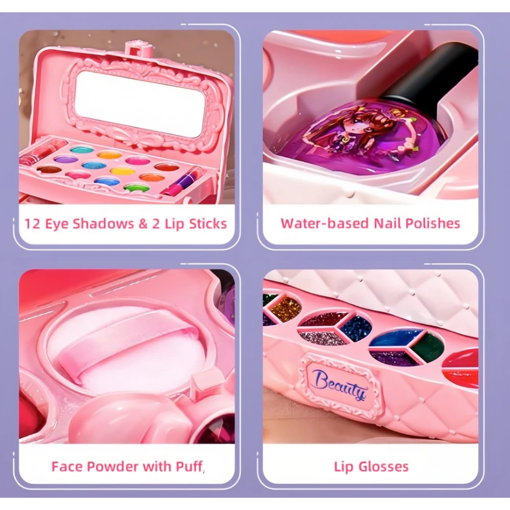 WizKidz Kit trucco per bambini per ragazza Regalo Set di bellezza lavabile Giocattoli con custodia per cosmetici Regalo di compleanno per bambine