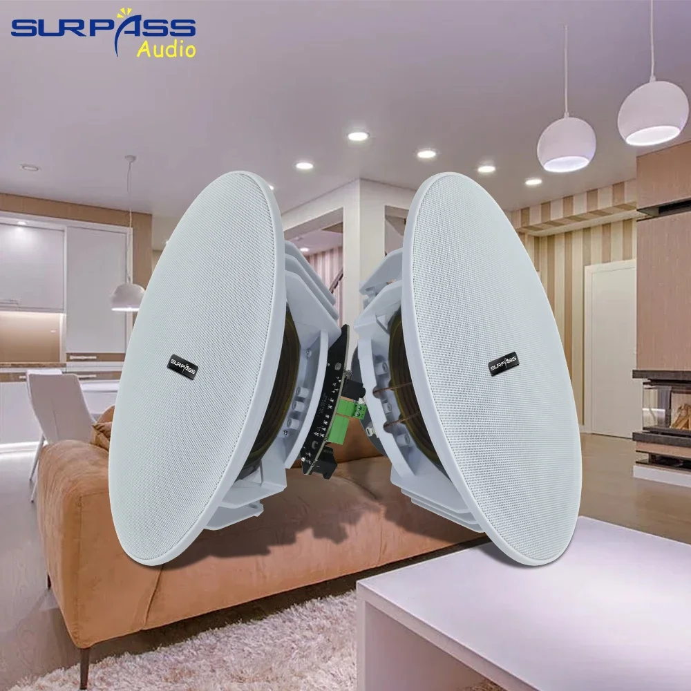 Home Sound System 8 Inch Bluetooth Framless Active 20W Ceiling Speaker Built-in Class D Amplifier ABS Material for Apartments