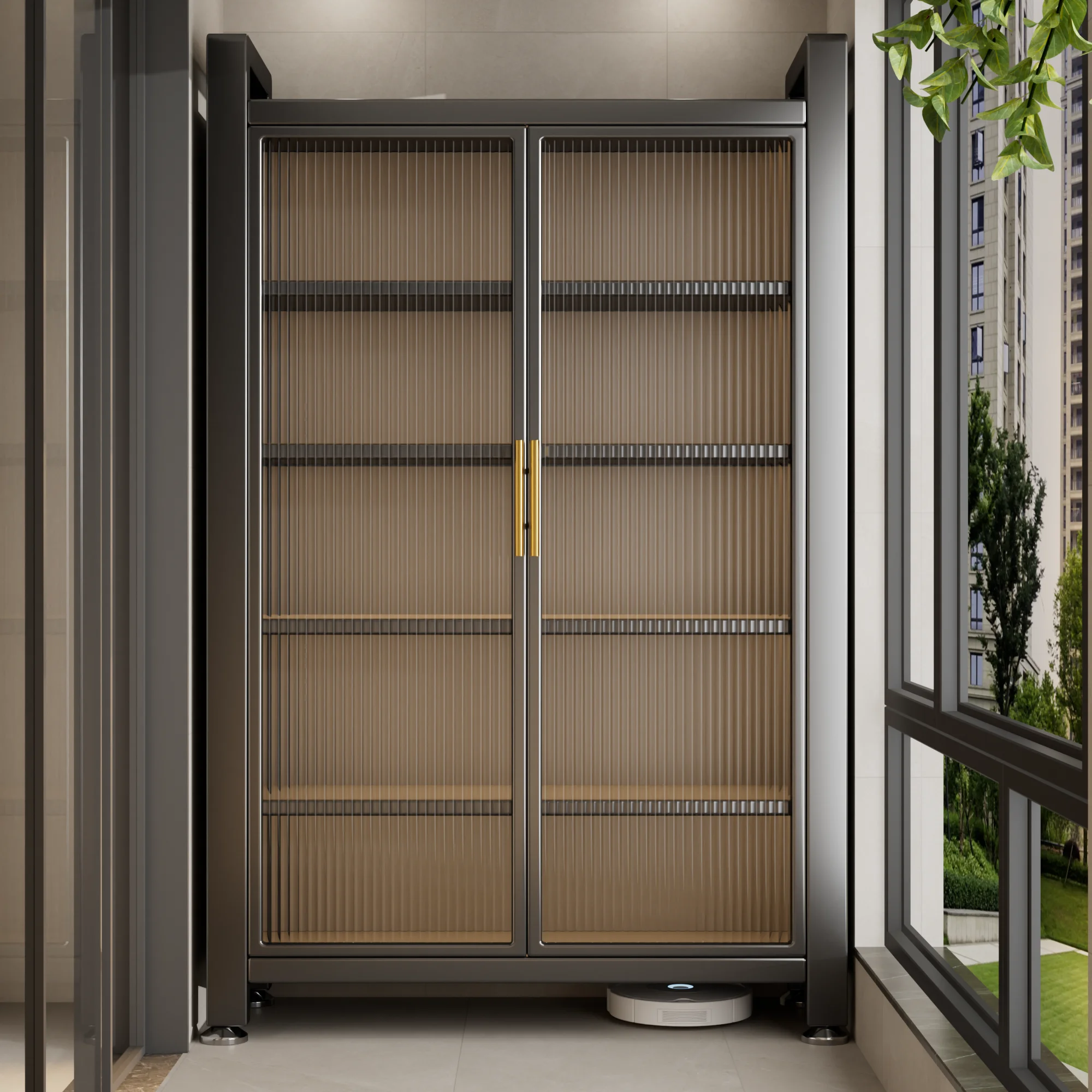 

Household balcony side storage cabinet integrated floor sundries rack multi-functional waterproof sunscreen iron locker
