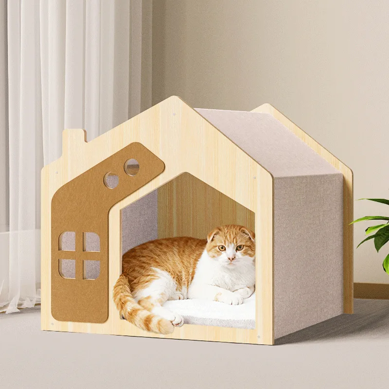 Casa de madera para gatos y perros – Refugio acogedor transpirable