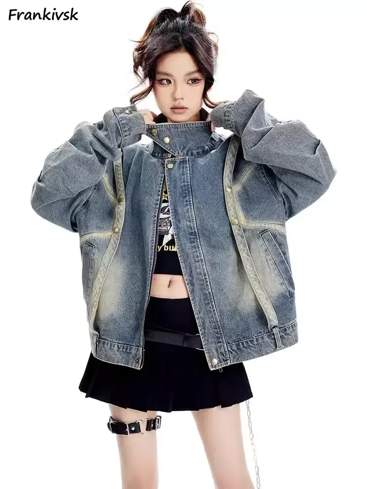 

Denim Jackets Women High Street Vintage American Style Hip Hop Long Sleeve All-match Hotsweet Autumn Youthful Couple Outwear New