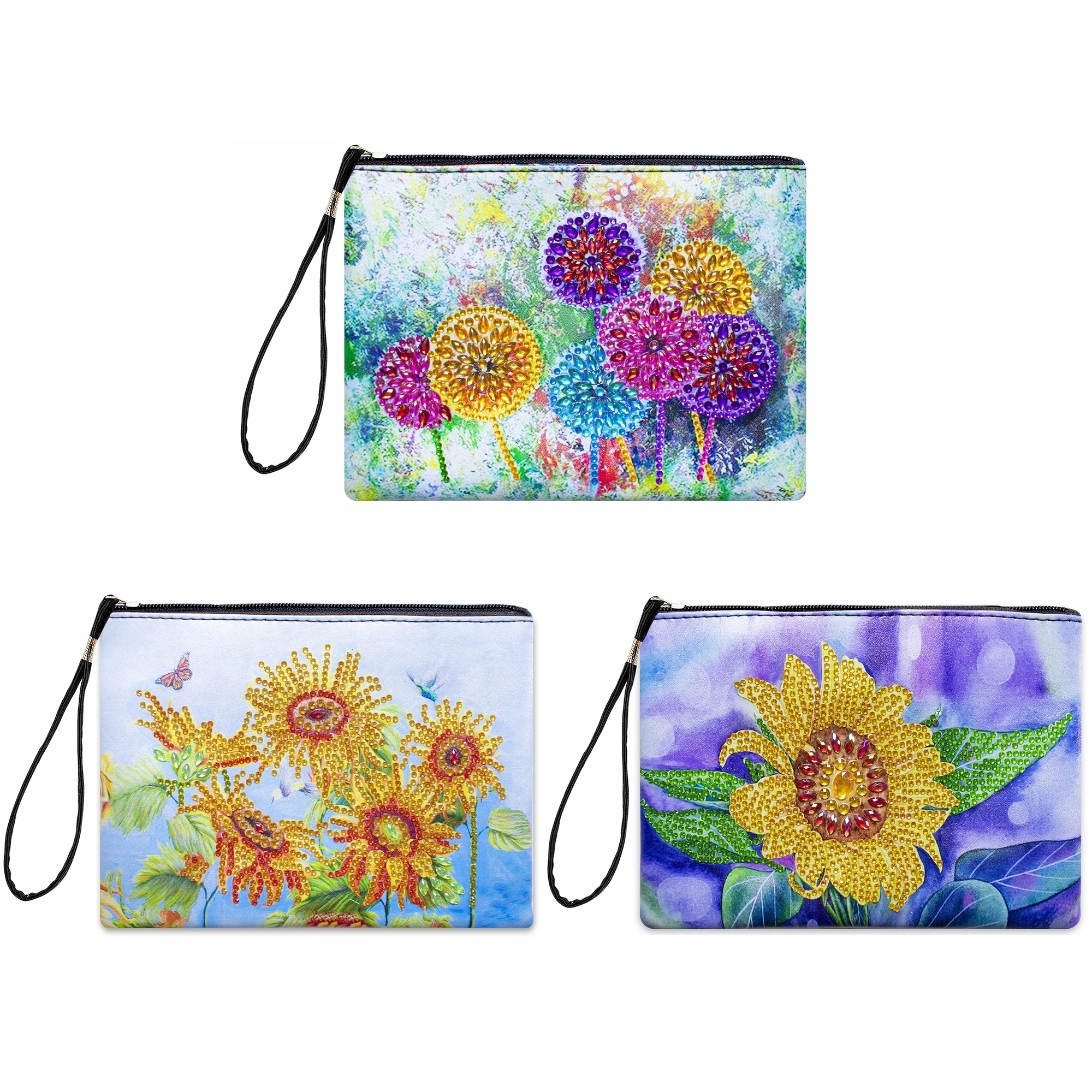 1pc DIY Diamant Malerei Handtasche Sonnenblume PU Leder Kosmetik Geldbörse Kristall Strass Blumen Diamant Kunst Geldbörsen für Frauen