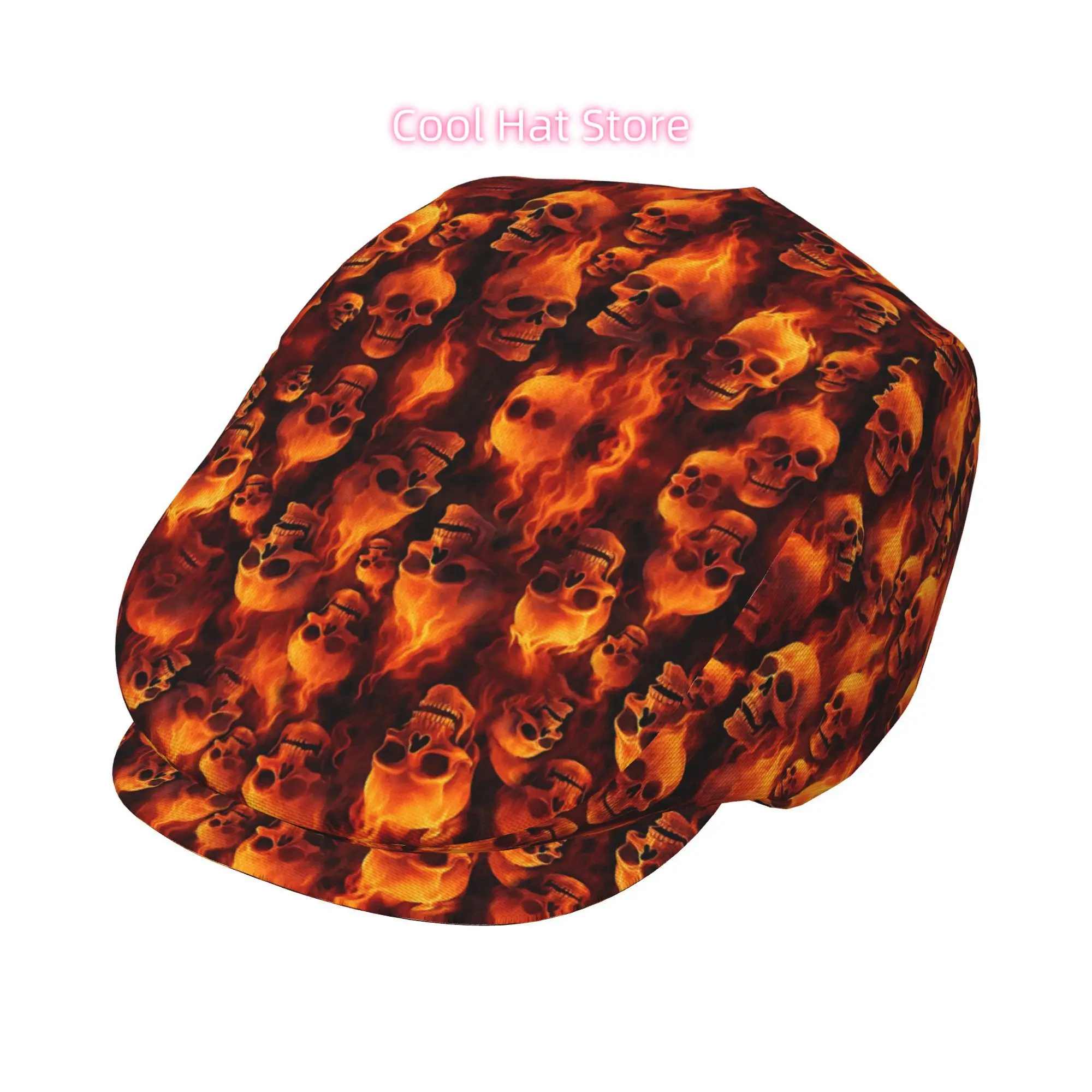 Flame Skull Sea Men Beret Hat Polyester Adjustable Newsboy Hats Cabbie Gatsby Cap Driving Flat Caps Women Cabbie Cap Beret Forwa