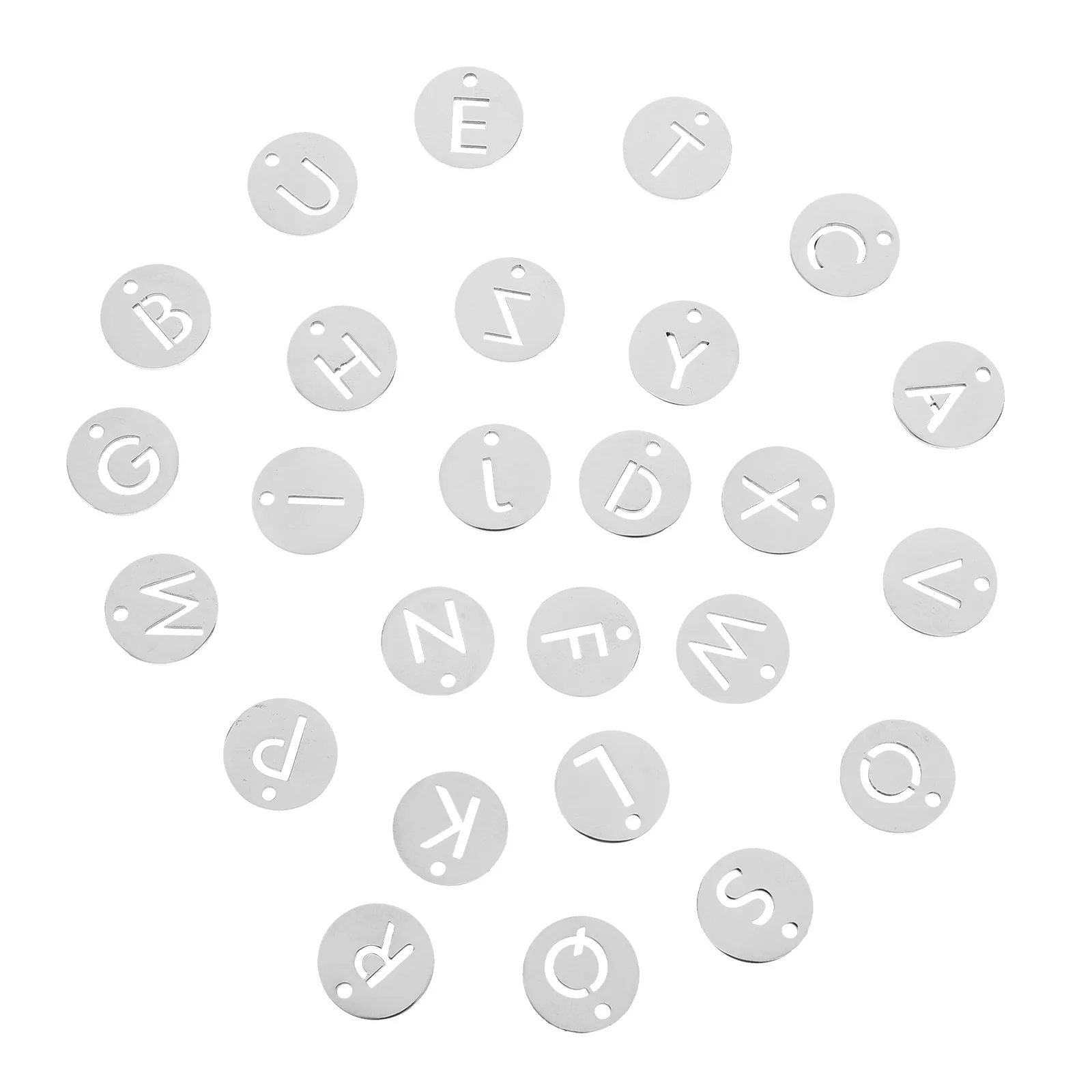 

26Pcs Hollow Engraved Alphabet Pendants Stainless Steel Round Letter Charms for DIY Necklace Bracelet Keychain Craft Jewelry