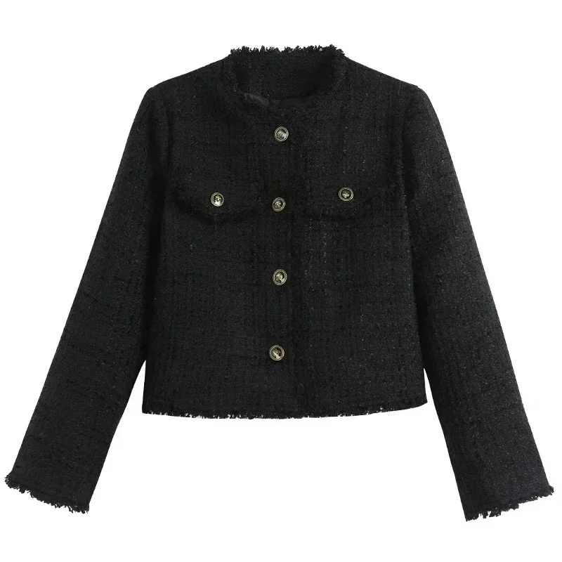 

Graceful Socialite Short Tweed Coat High-End Women's Clothing Black High Sense Socialite Top Elegant Blazer Korean Outerwear