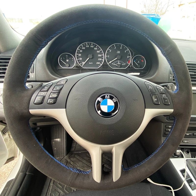 Custom Car Steering Wheel Braid Cover Suede 100% Fit For BMW 3 Series E46 2000-2006 5 Series E39 2000-2003 E53 X5 2003 Z3 E36