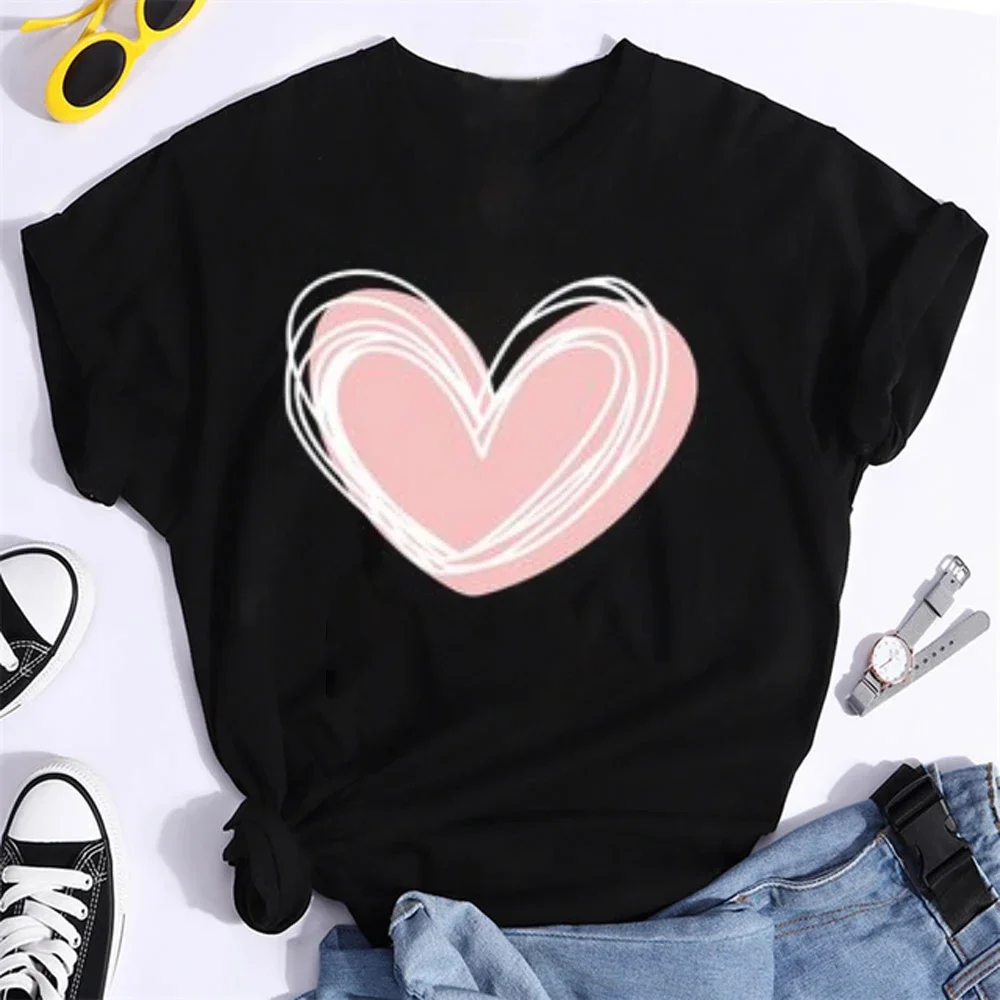 Women Cartoon TShirts Summer Cute Cat Printed Breathable Short Sleeve O-neck Tops Couple Streetwear Loose Clothes Y2K Top