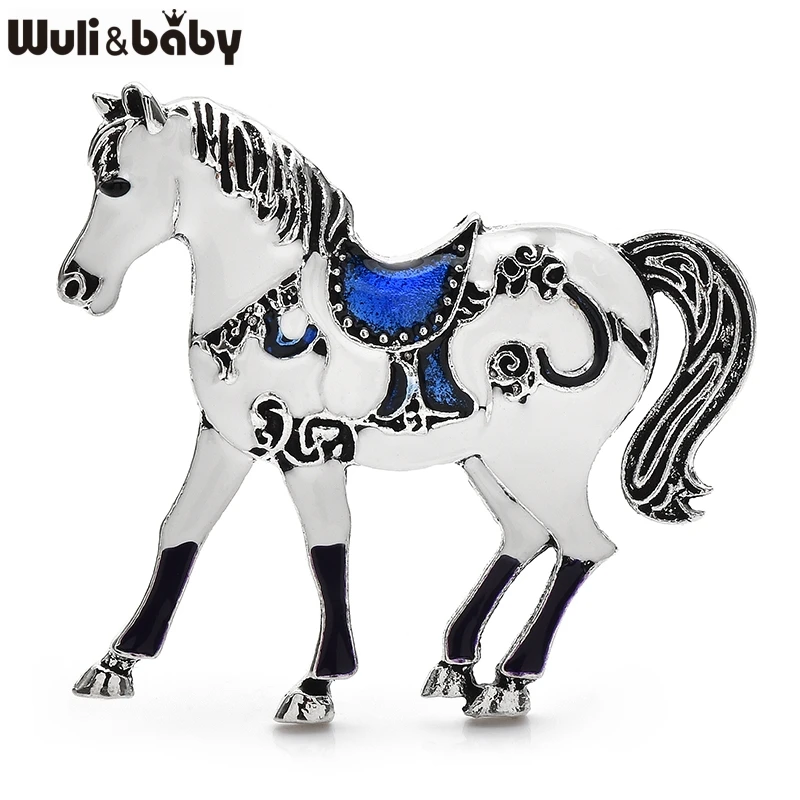 Wuli&baby Vintage Strong Horse Brooches Pins For Women Unisex 2-color Enamel Year Of The Horse Animal Office Party Brooch Pins