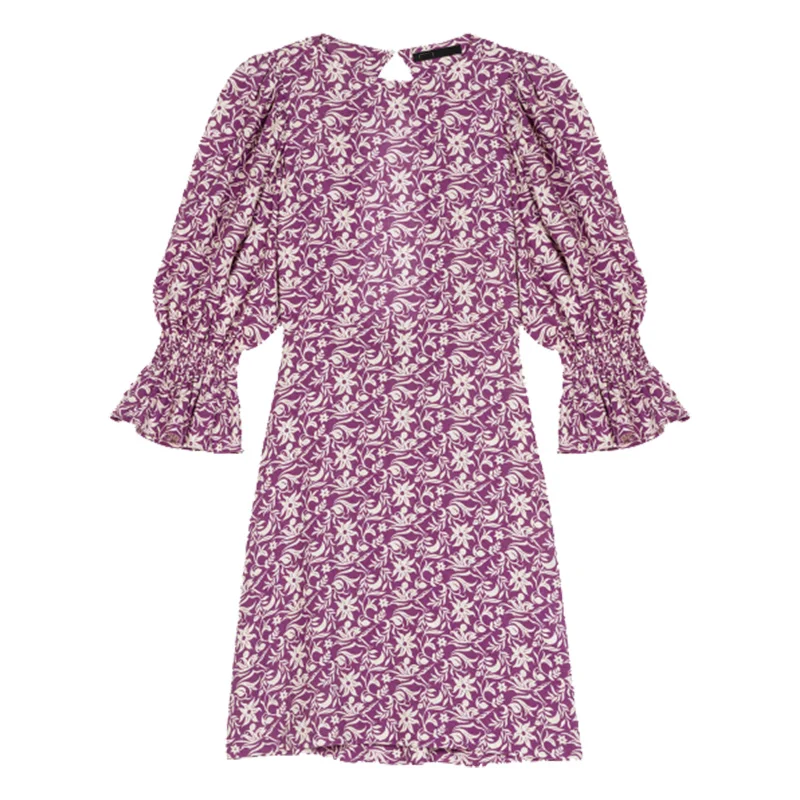 

M Home Spring Summer New Women Mixed Color Print Princ Sve Hollow out Ba Dr RO0285 Sweet Sle High Waist A-Line ...