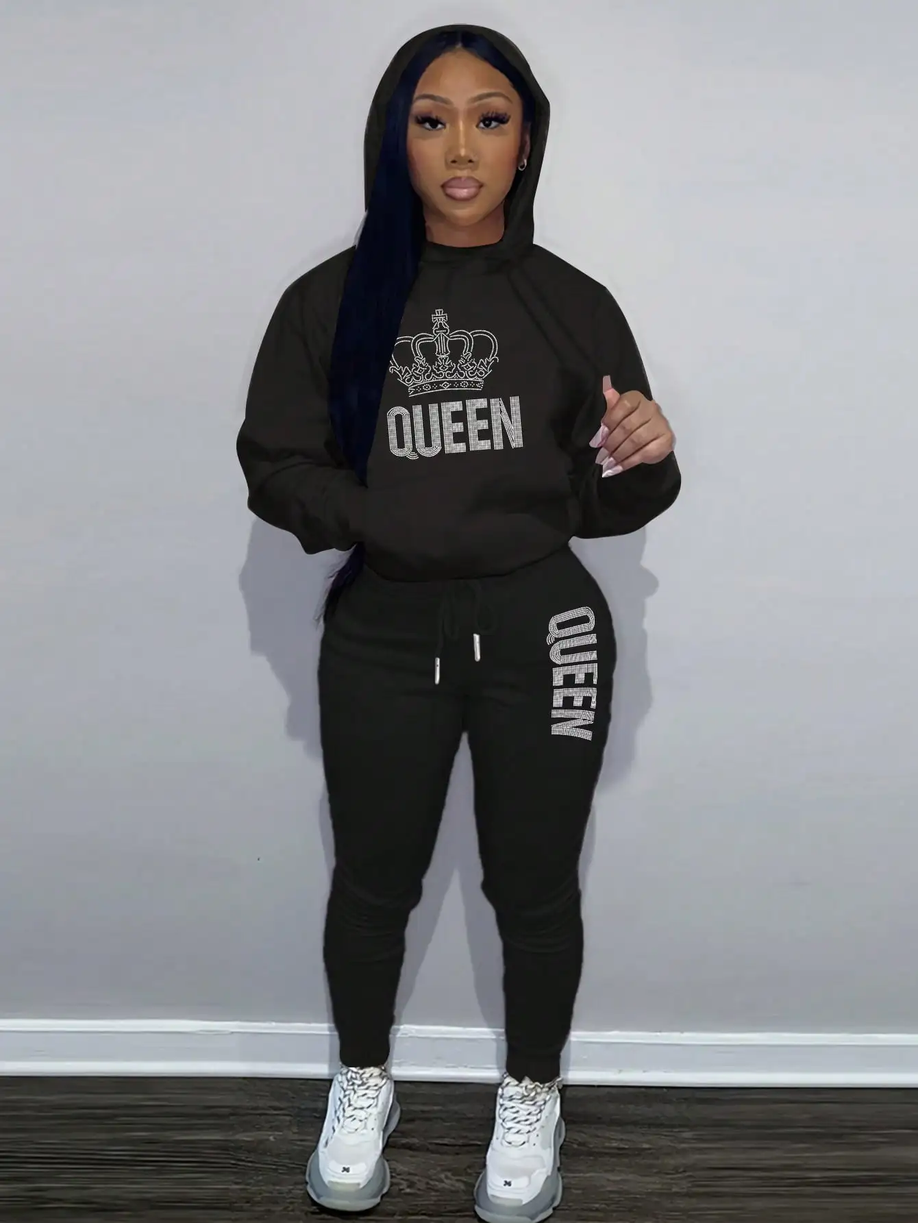 Queen\'S Big Crown Printed Women Hoodie set Street Hip Hop Clothing Casual Female 2pcs Clothing Plush sweatshirt Y2K Youthful